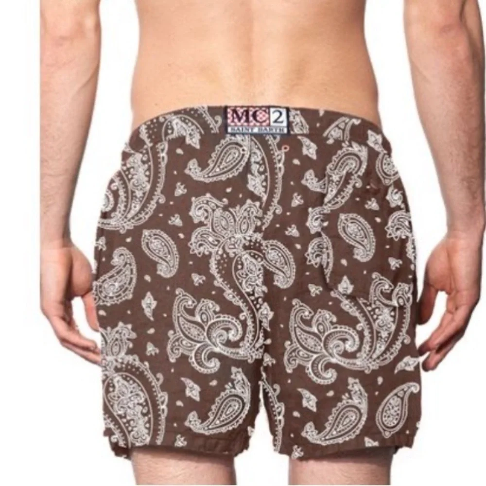 MC2 Saint Barth Men's Linen Swim Shorts With Paisley Print NWOT